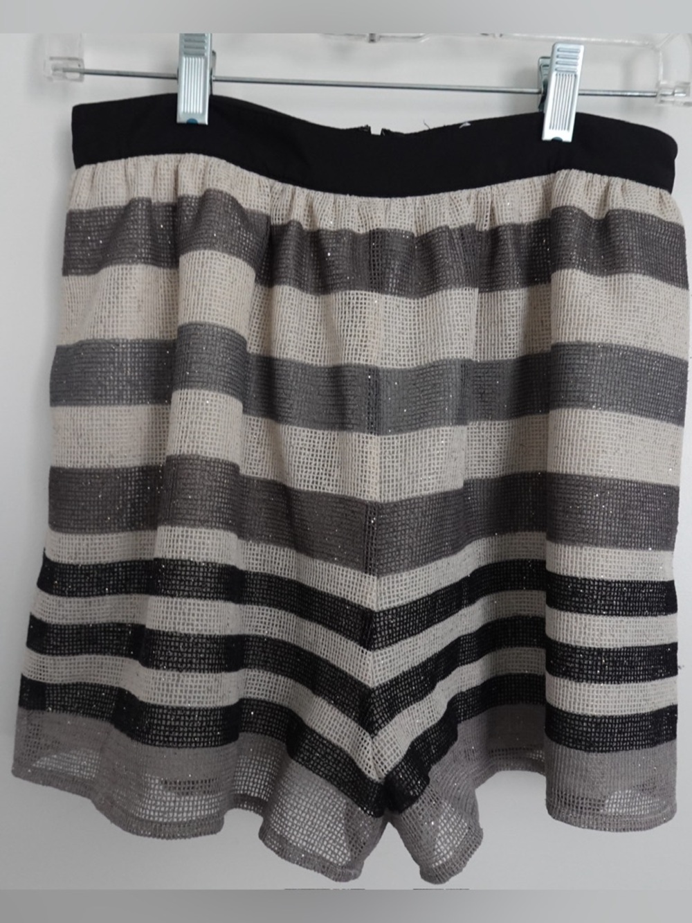 BCBG Striped Metallic Shorts in Black and Cream